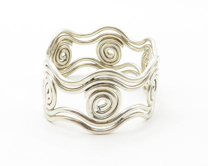 925 Sterling Silver  Vintage Shiny Open Spiral Swirl Cuff Bracelet  BT5575