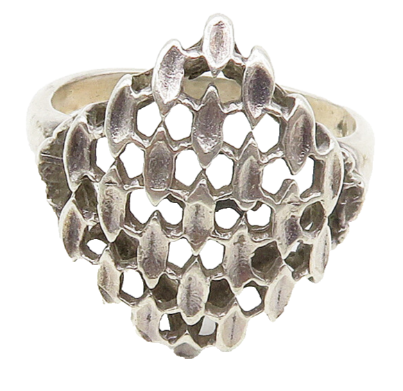 925 Sterling Silver  Vintage Shiny Diamond Shaped Band Ring Sz 5.5  RG16919