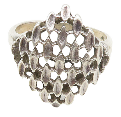 925 Sterling Silver  Vintage Shiny Diamond Shaped Band Ring Sz 5.5  RG16919