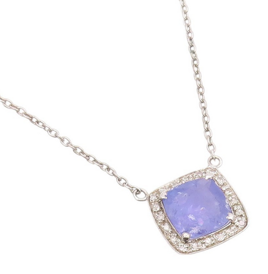 925 Sterling Silver Vintage Necklace Minimalist Diamonds & Tanzanite  NE4513