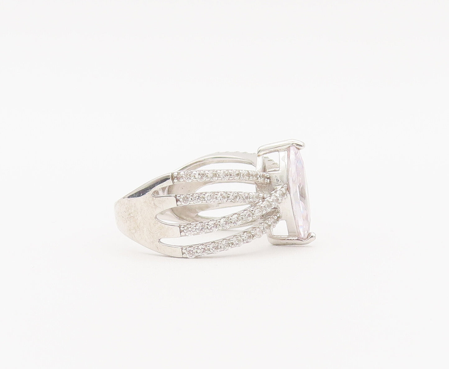 925 Sterling Silver Vintage Ring Marquis Cut Multi Split Band CZ Sz 7.5  RG27915