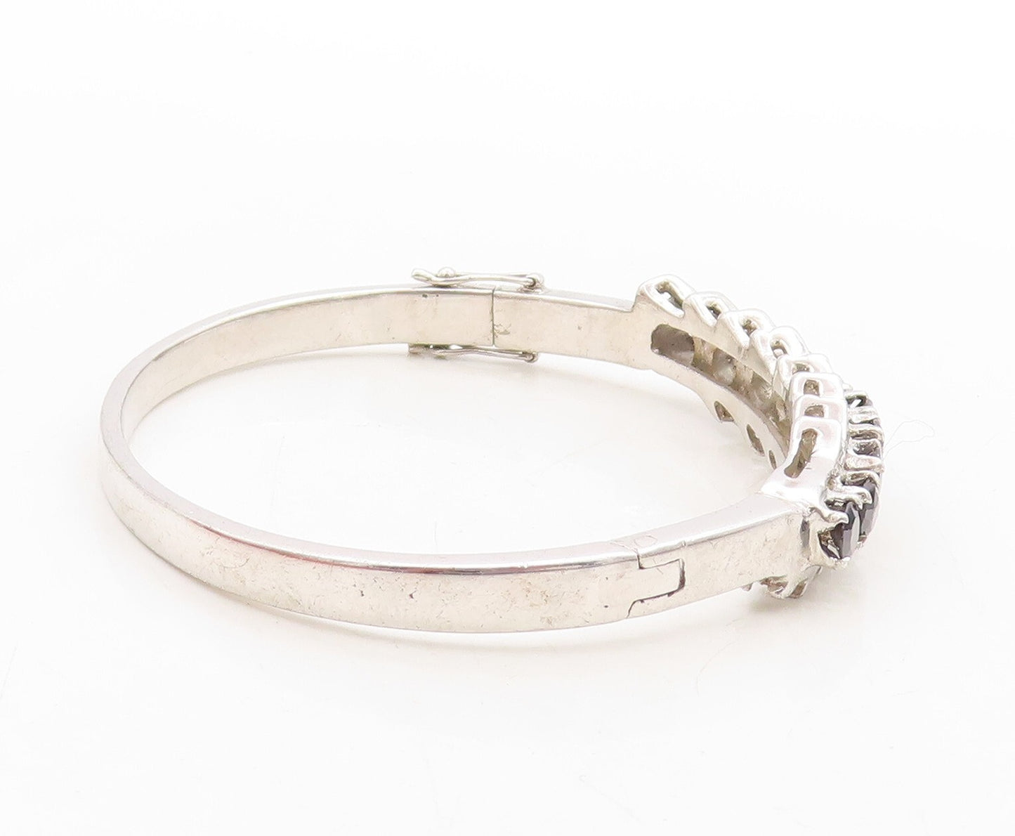 925 Sterling Silver Vintage Bracelet Spikey Carved Black Diamonds Bangle BT10971