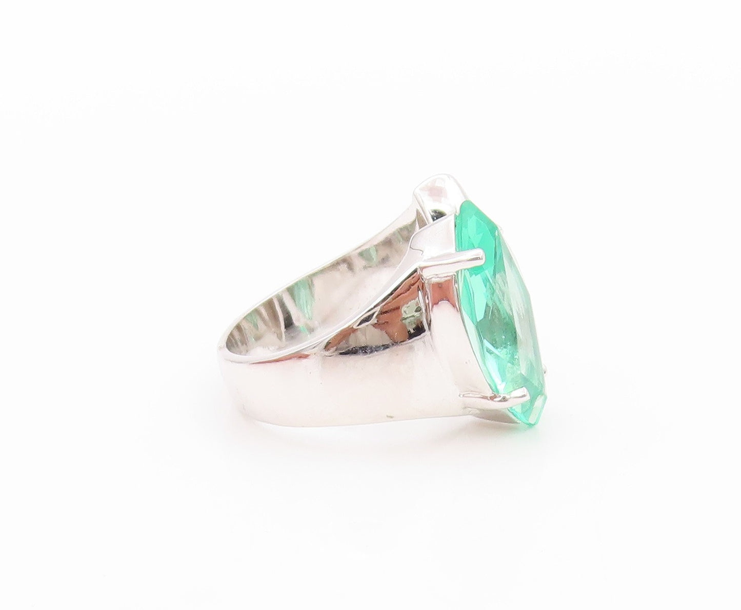 925 Sterling Silver Vintage Ring Modernist Green Marquise Cut CZ  Sz 8  RG32488