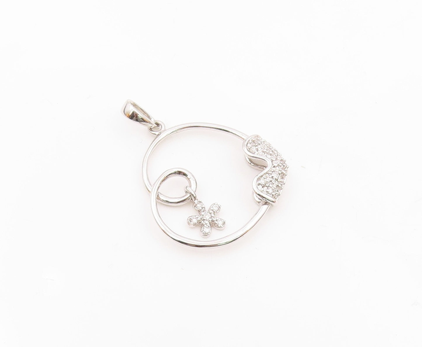 925 Silver  Vintage Twisted Love Heart With Flower Charm Topaz Pendant PT20386