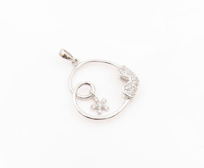 925 Silver  Vintage Twisted Love Heart With Flower Charm Topaz Pendant PT20386