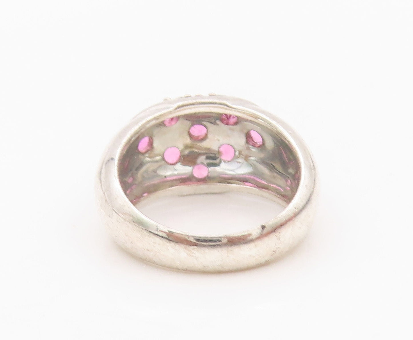925 Sterling Silver Vintage Ring Pink Round CZ Box Carved Inlay  Sz 6  RG32025