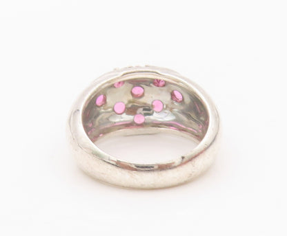 925 Sterling Silver Vintage Ring Pink Round CZ Box Carved Inlay  Sz 6  RG32025