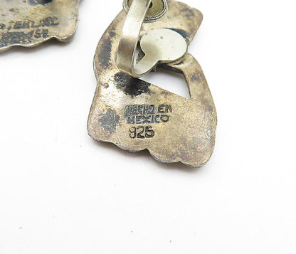 MEXICO 925 Sterling Silver  Vintage Dark Tone Non Pierce Earrings  EG2318