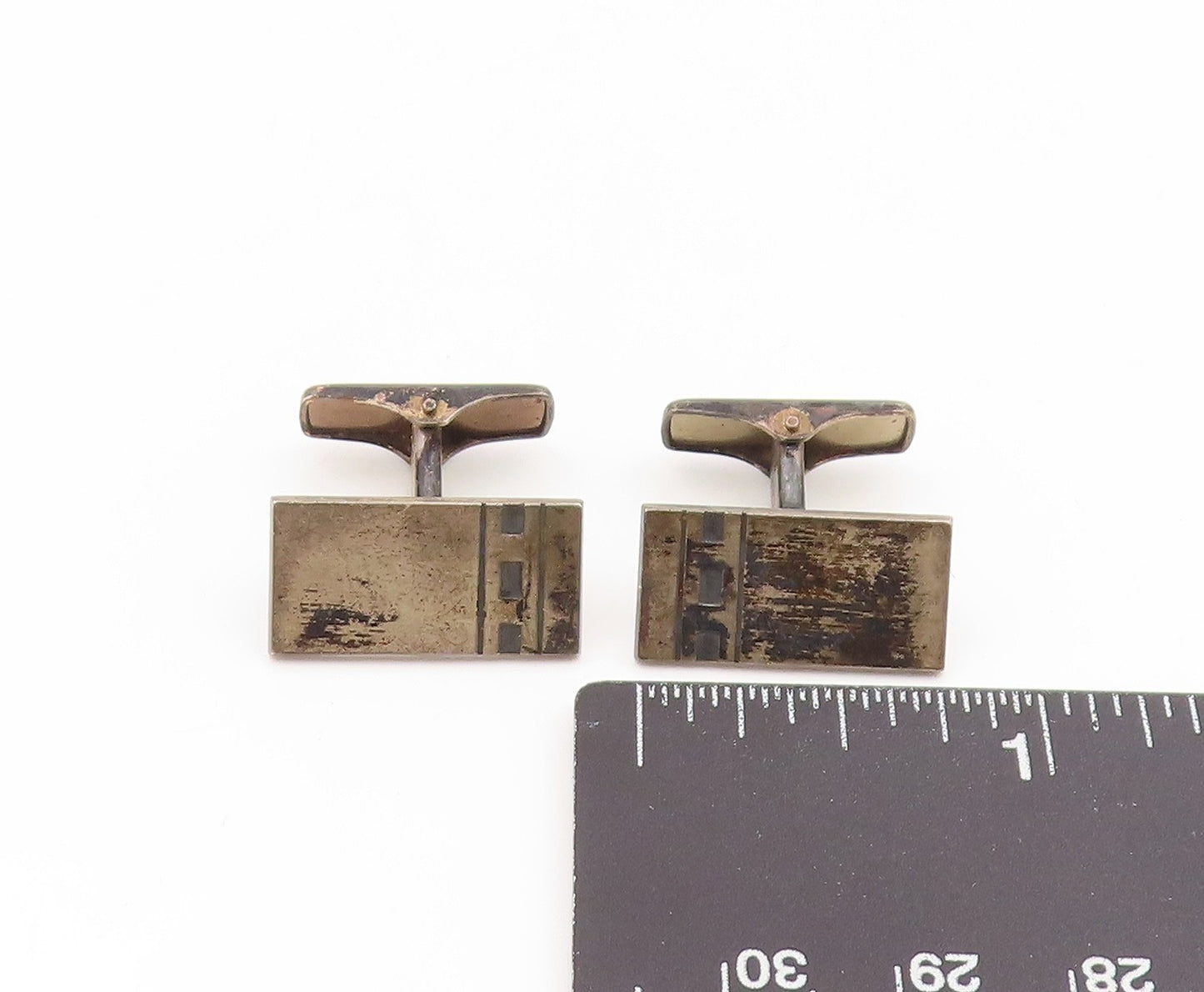925 Sterling Silver Vintage Cufflinks FINLAND Etched Geometric Rectangle  TR4204
