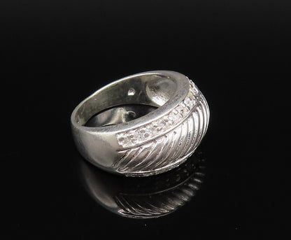925 Silver  Vintage Ribbed Center & Cubic Zirconia Edge Ring Sz 7  RG25801