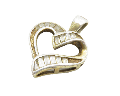 925 Sterling Silver  Vintage White Topaz Open Love Heart Pendant  PT10550