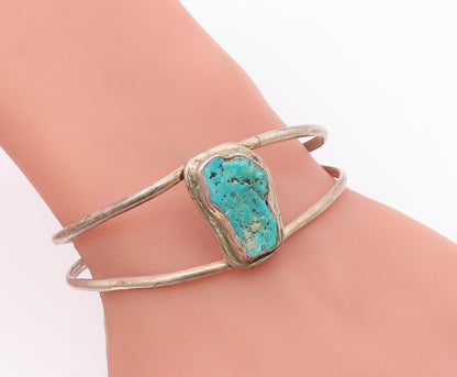 SOUTHWESTERN 925 Silver Vintage Rocky Turquoise Split Cuff Bracelet BT9697