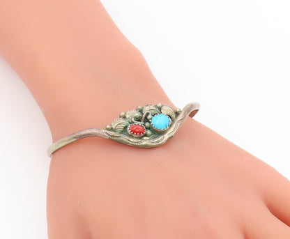 925 Sterling Silver Vintage Bracelet RONALD TOM NAVAJO Turquoise Cuff  BT11999