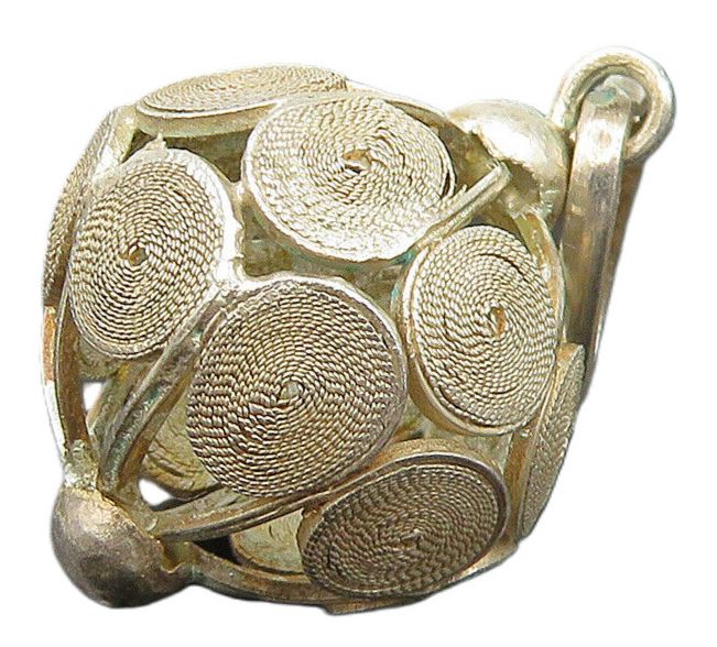 925 Sterling Silver  Vintage Shiny Sphere Ball Cage Swirl Pendant  PT19593