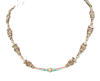 SOUTHWESTERN 925 Silver Vintage Turquoise Bull & Bear Chain Necklace NE3691