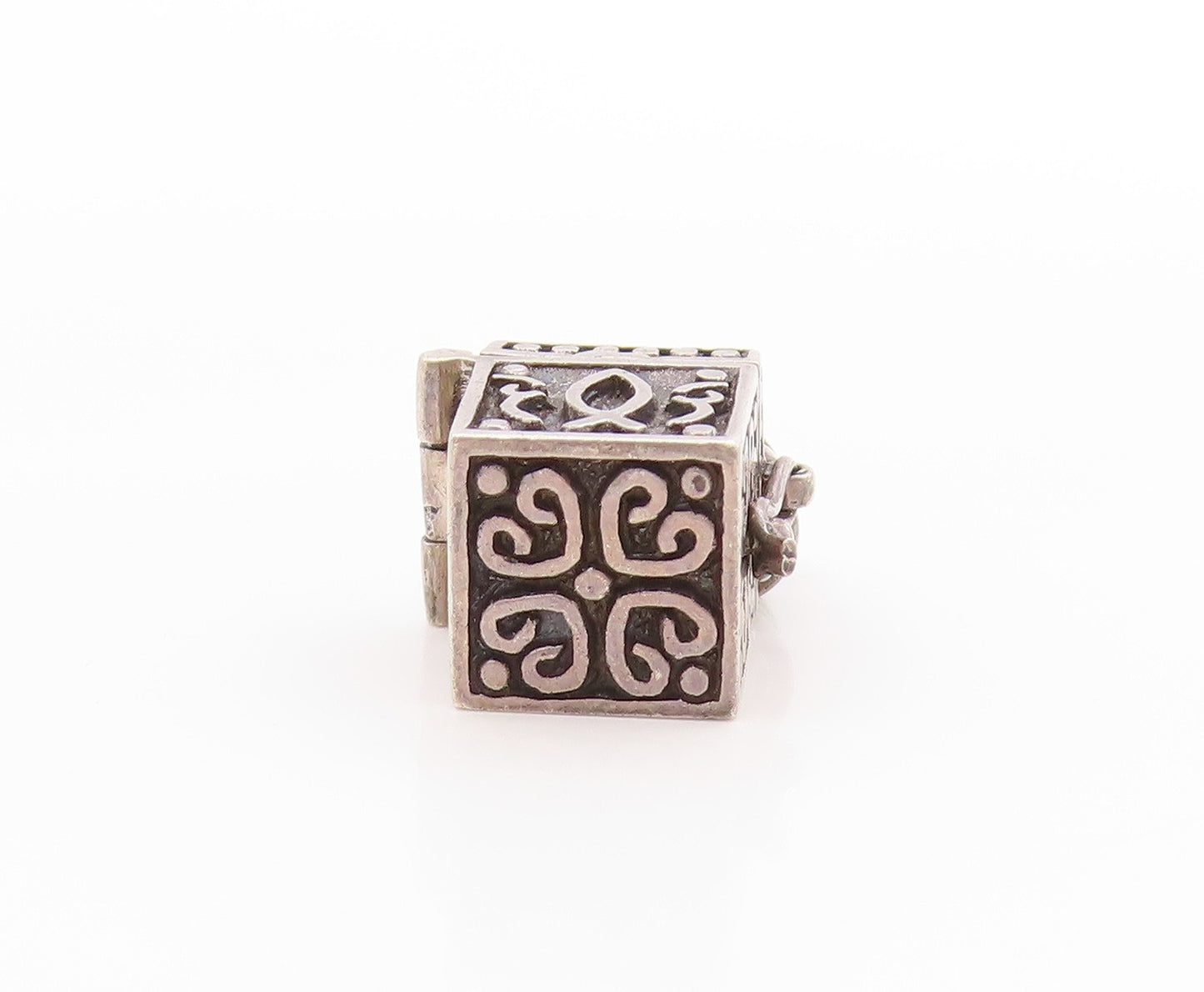925 Sterling Silver Vintage Pendant 3D Etched Prayer Box Charm OPENS  PT24933