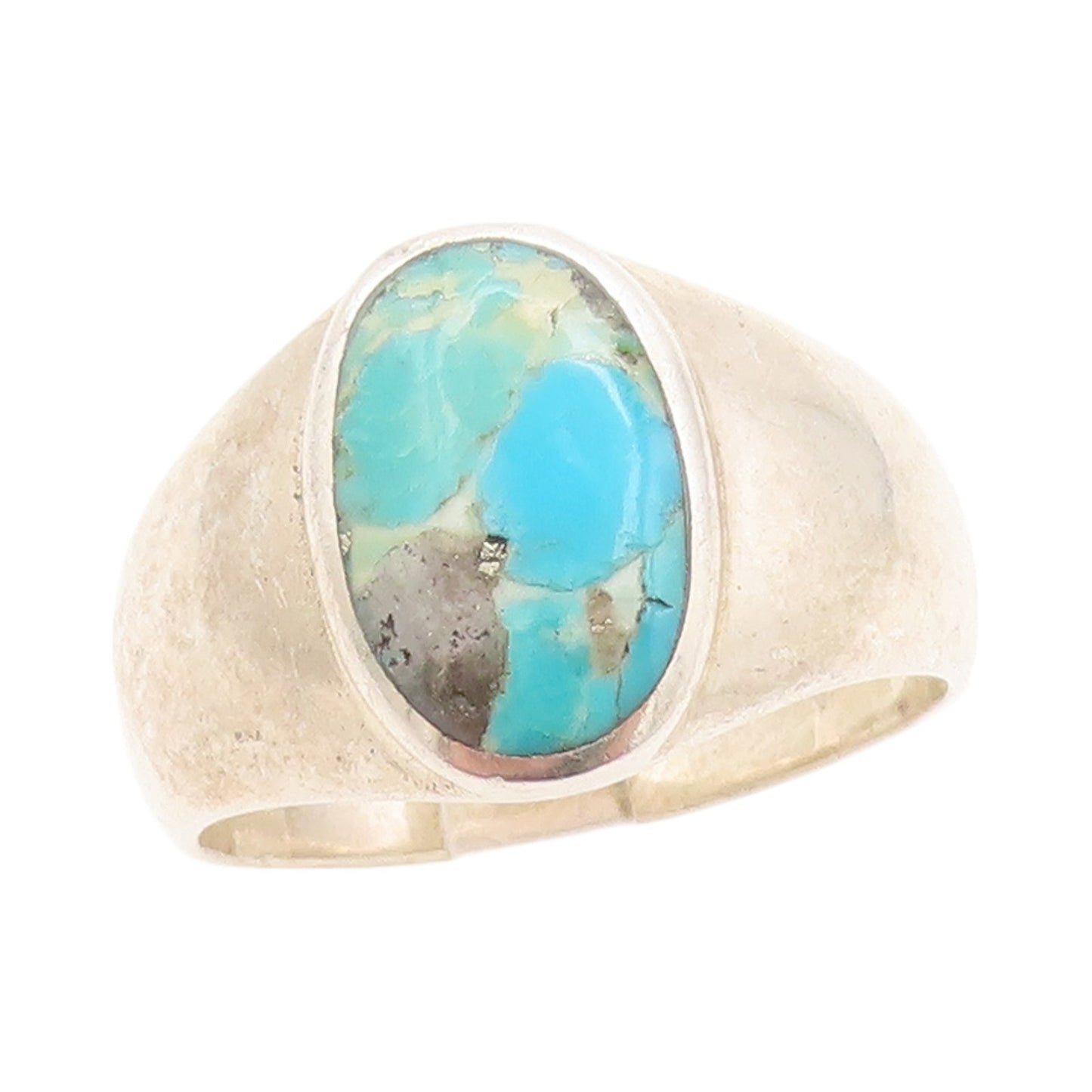 925 Sterling Silver Vintage Ring Cabochon Oval Turquoise  Sz 14.5  RG32906