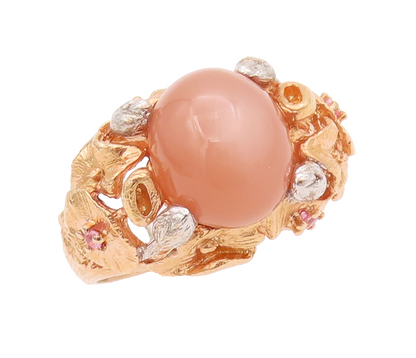 925 Sterling Silver Vintage Ring Gold Plated Floral Cream Gemstone Sz 9  RG28033