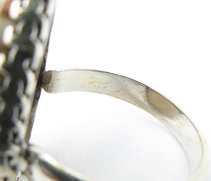 925 Sterling Silver  Pear Shaped Spotted Jasper Cocktail Ring Sz 9  RG8194