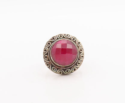 925 Sterling Silver Vintage Ring Pink Gemstone Swirly Carved  Sz 7  RG29704
