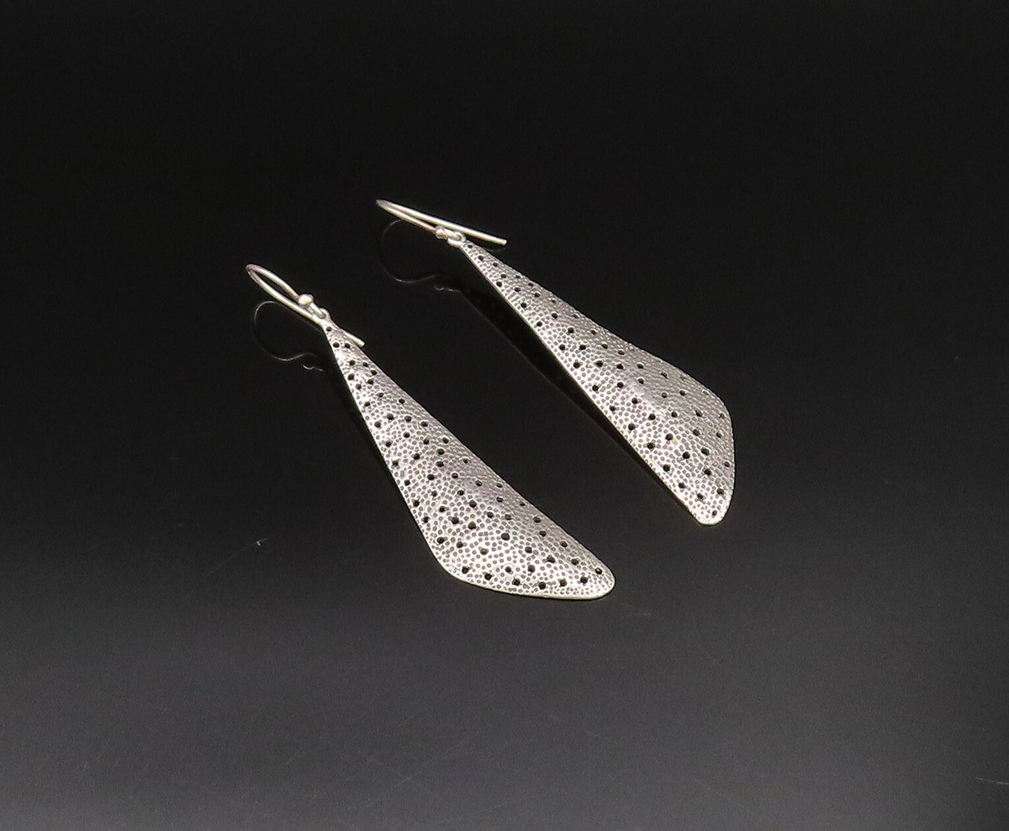 925 Silver  Vintage Fashion Hammered Open Holes Triangular Earrings  EG11984