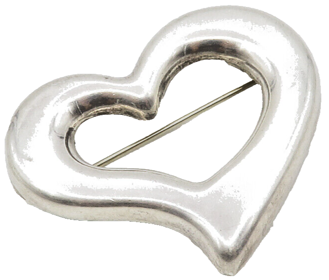 MEXICO 925 Sterling Silver  Vintage Smooth Open Love Heart Brooch Pin  BP5124