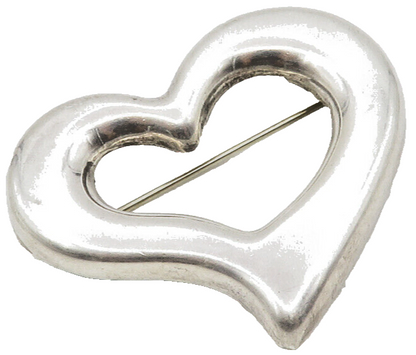 MEXICO 925 Sterling Silver  Vintage Smooth Open Love Heart Brooch Pin  BP5124