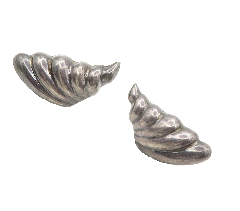 TAXCO 925 Silver  Vintage Handmade Fluted Wing Motif Drop Earrings  EG7538