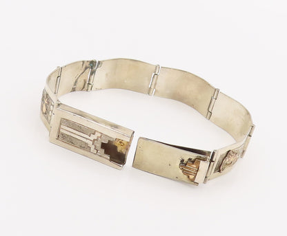 12k Gold 925 Sterling Silver Vintage Bracelet MARIANO NAVAJO Carved  BT10166