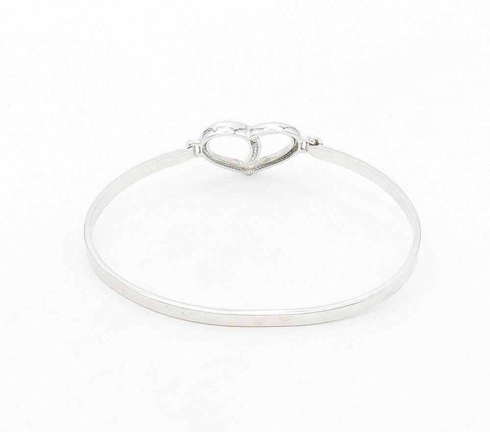 925 Sterling Silver  Genuine Diamonds Love Heart Hook Bangle Bracelet  BT6422