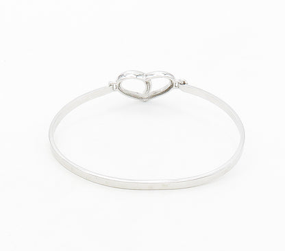 925 Sterling Silver  Genuine Diamonds Love Heart Hook Bangle Bracelet  BT6422