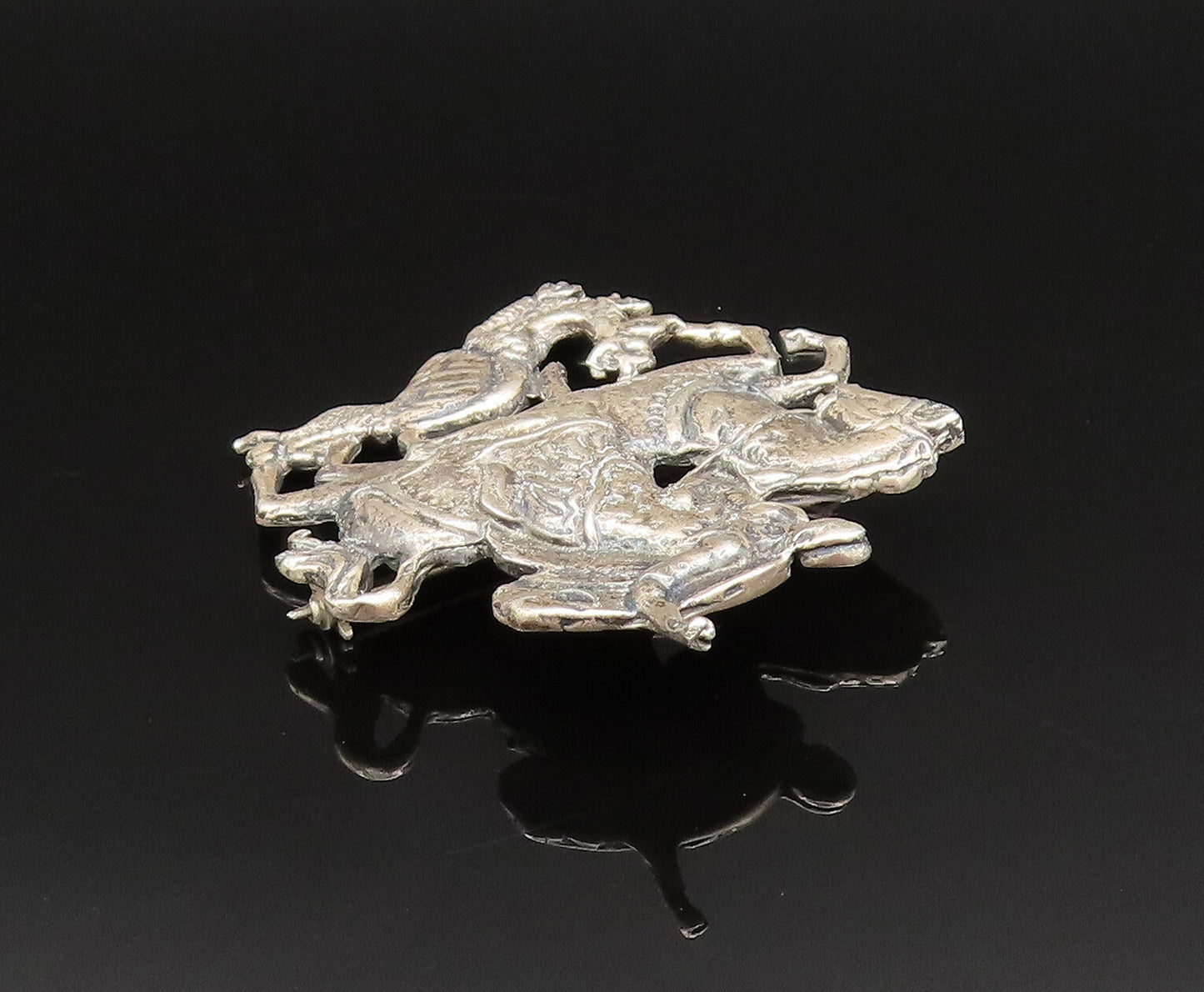 CINI 925 Silver  Vintage Antique Saint George & The Dragon Brooch Pin  BP9660
