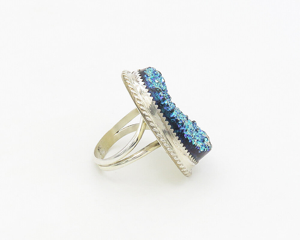 CYNTHIA BEGAY NAVAJO 925 Sterling Silver Druzy Stone Cocktail Ring Sz 9  RG17856