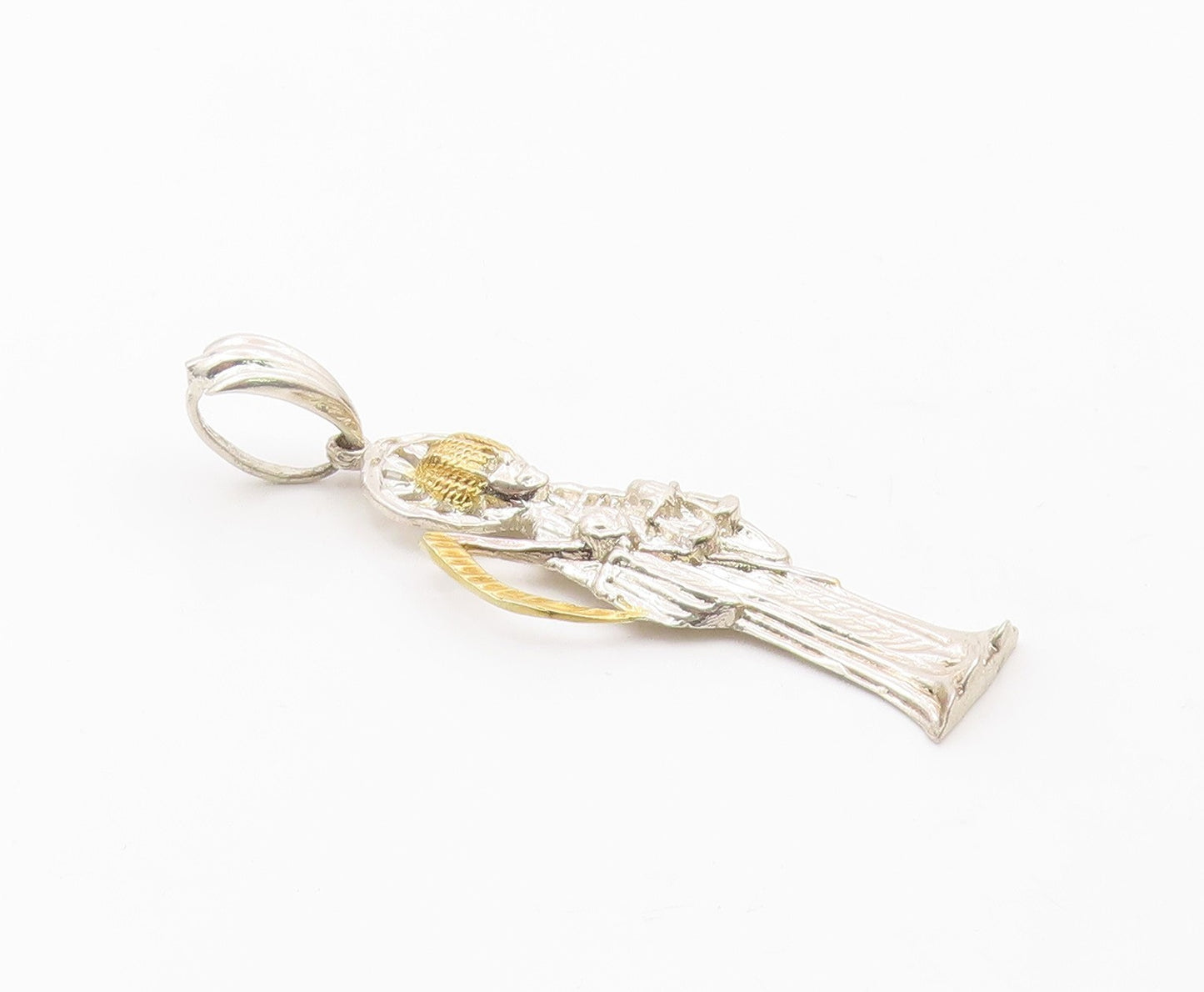925 Sterling Silver  Vintage Shiny Two Tone Grim Reaper Drop Pendant  PT11803