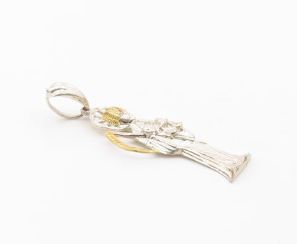 925 Sterling Silver  Vintage Shiny Two Tone Grim Reaper Drop Pendant  PT11803