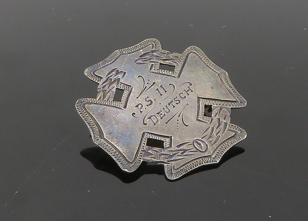 LAMBERT BROS. 925 Silver  Vintage Antique PS. 11 Deutsch Brooch Pin  BP8276