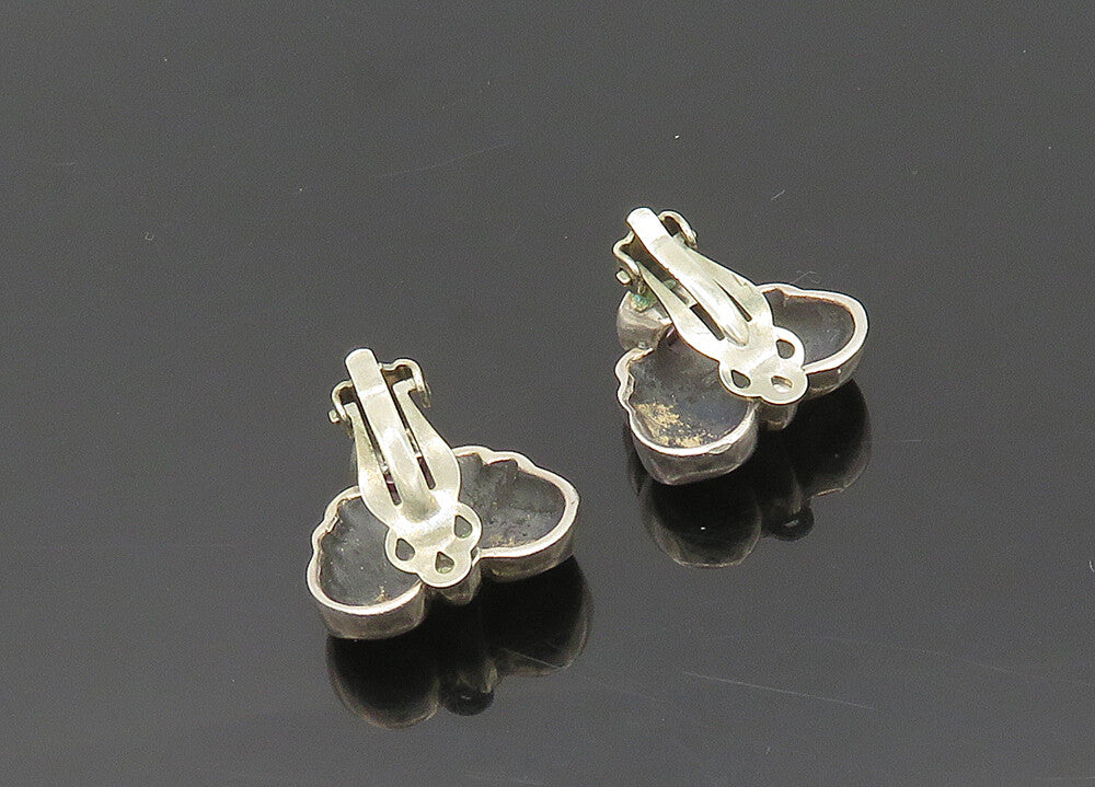 925 Sterling Silver  Vintage Cabochon Amethyst Non Pierce Drop Earrings EG9794