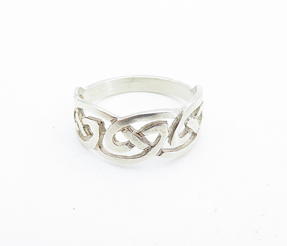 925 Sterling Silver  Vintage Shiny Pretzel Knot Pattern Band Ring Sz 8  RG6877