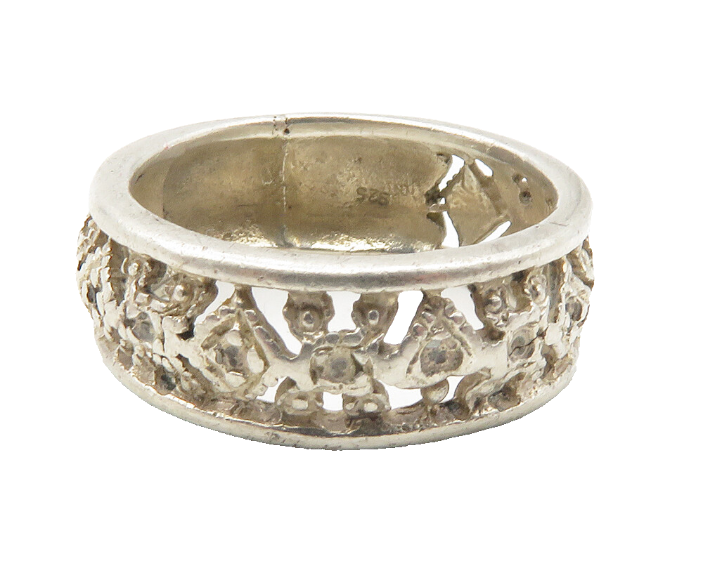 925 Sterling Silver  Vintage Open Design Round Band Ring Sz 7  RG11748