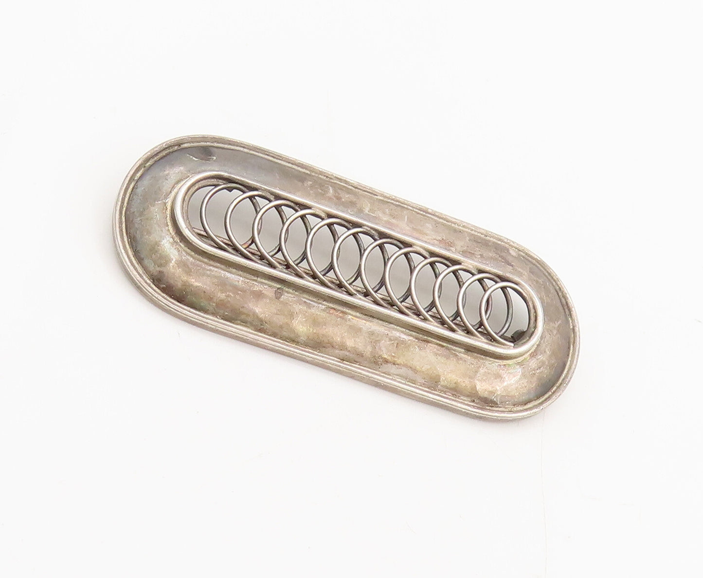EUROPE 925 Silver  Vintage Brutalist Race Track With Rings Brooch Pin  BP10376