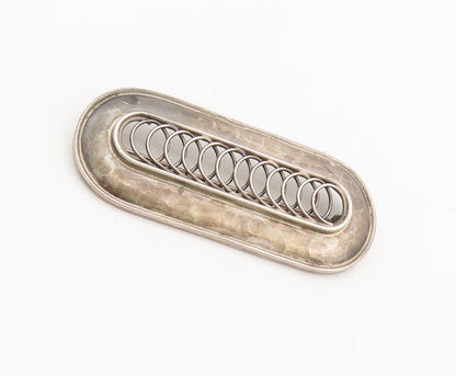 EUROPE 925 Silver  Vintage Brutalist Race Track With Rings Brooch Pin  BP10376