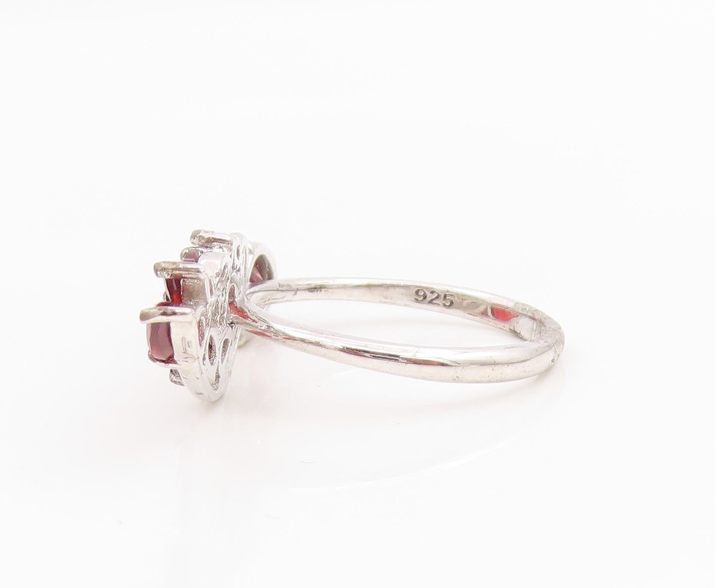 925 Sterling Silver Vintage Ring Garnet & CZ Cluster Wing Band  Sz 8  RG34282