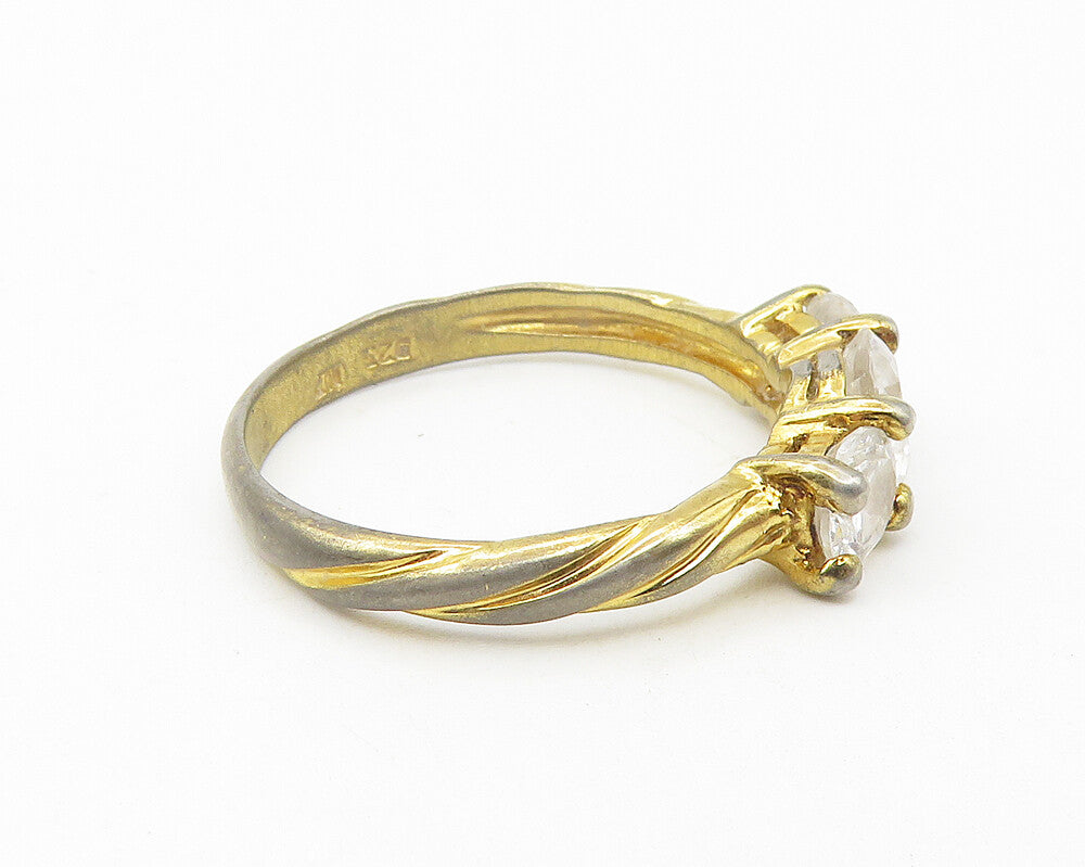 NF 925 Sterling Silver  Vintage Topaz 3 Stone Twist Band Ring Sz 8  RG11232