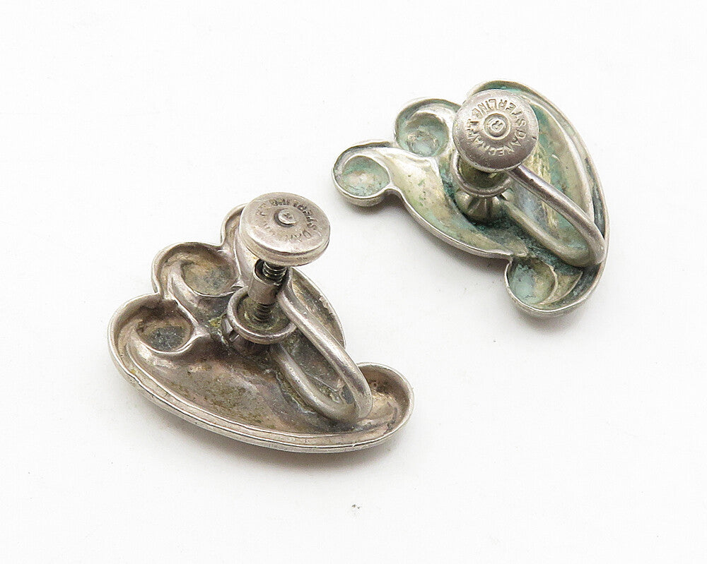 925 Sterling Silver  Vintage Antique Swirl Design Non Pierce Earrings  EG5799