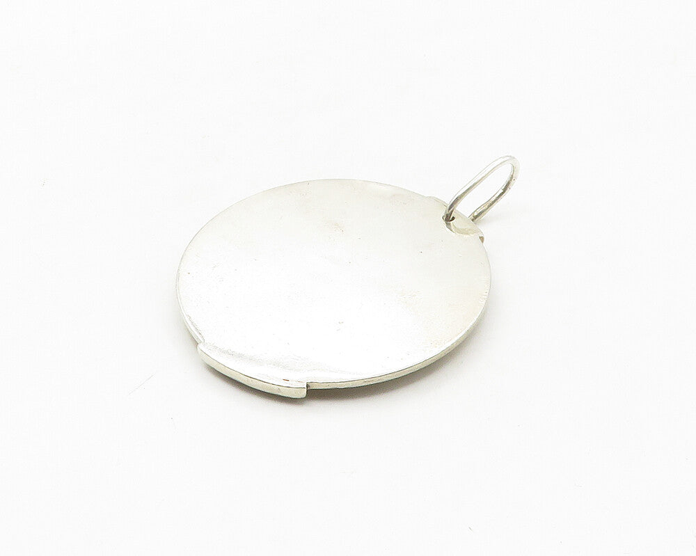 925 Sterling Silver  Vintage Shiny Modernist Swirl Round Pendant  PT13988