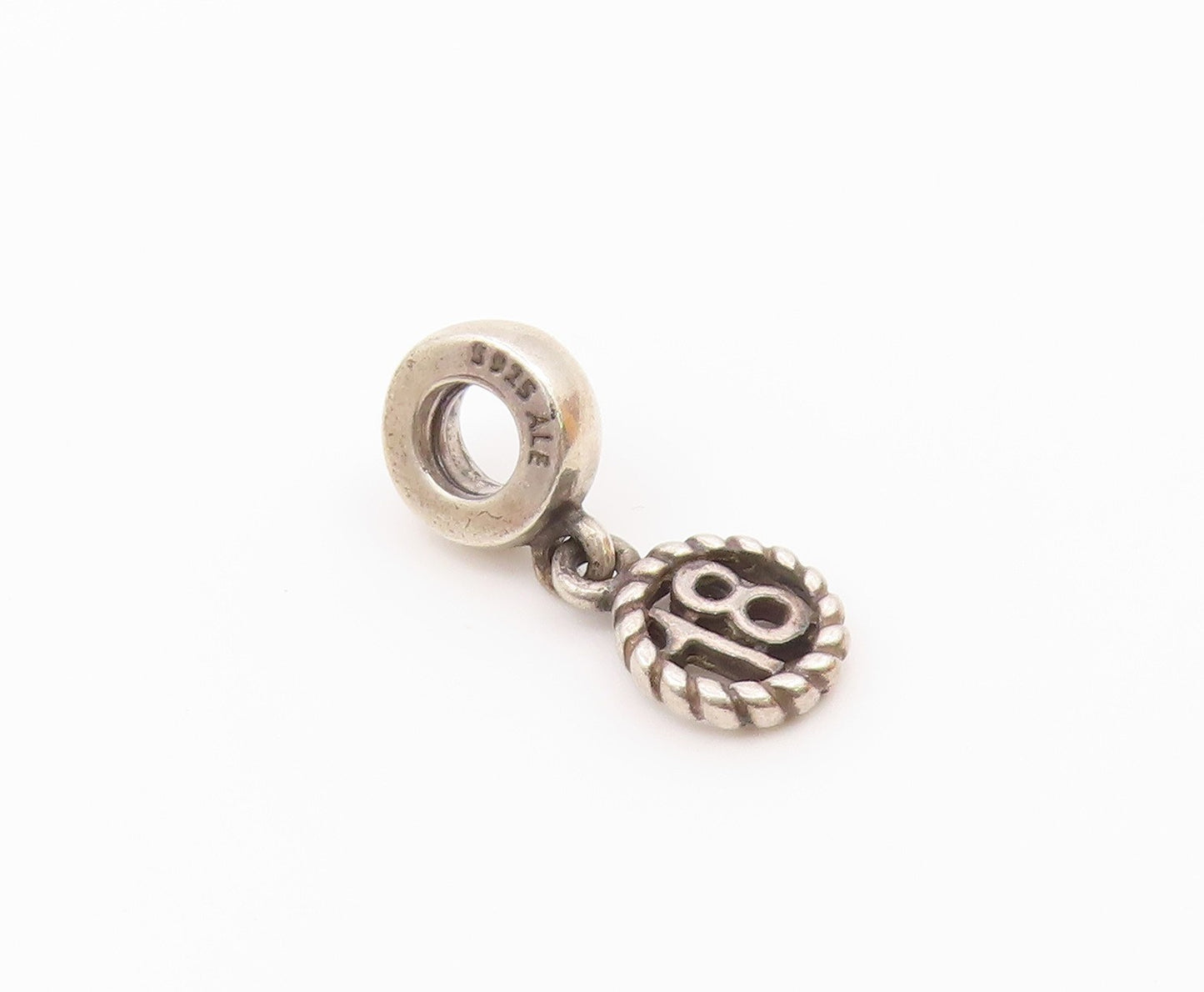 PANDORA 925 Silver  Vintage Rope Twist Border Number 18 Charm Pendant  PT21922