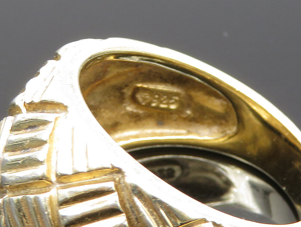 925 Sterling Silver  Vintage Shiny Diamond Pattern Dome Ring Sz 7  RG24167