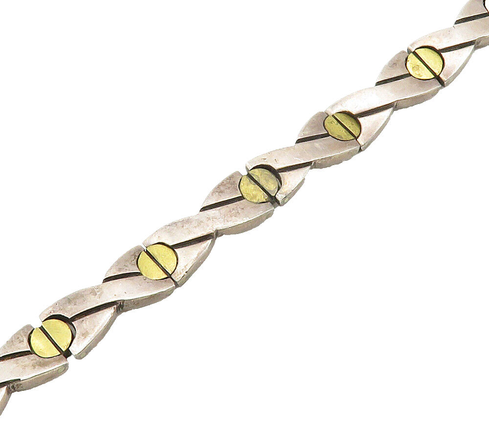 MEXICO 925 Sterling Silver  Vintage 2 Tone Screw Hinge Chain Bracelet  BT6294