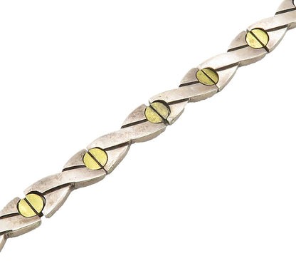 MEXICO 925 Sterling Silver  Vintage 2 Tone Screw Hinge Chain Bracelet  BT6294