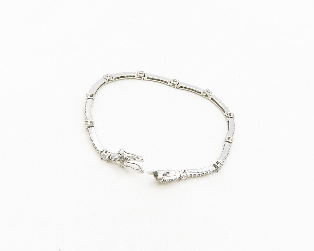 925 Sterling Silver  Sparkling Cubic Zirconia Bar Link Chain Bracelet  BT7684